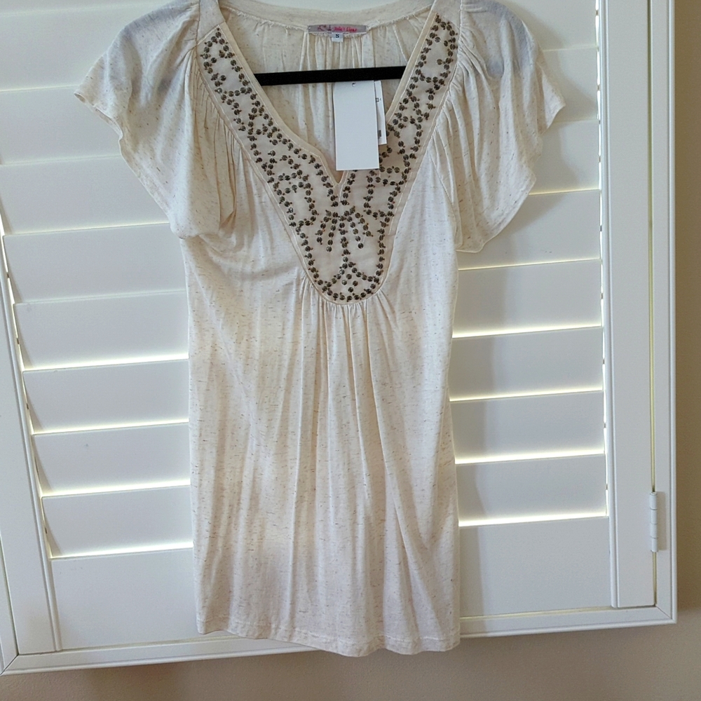 Julie's closet white top with beaded neckline